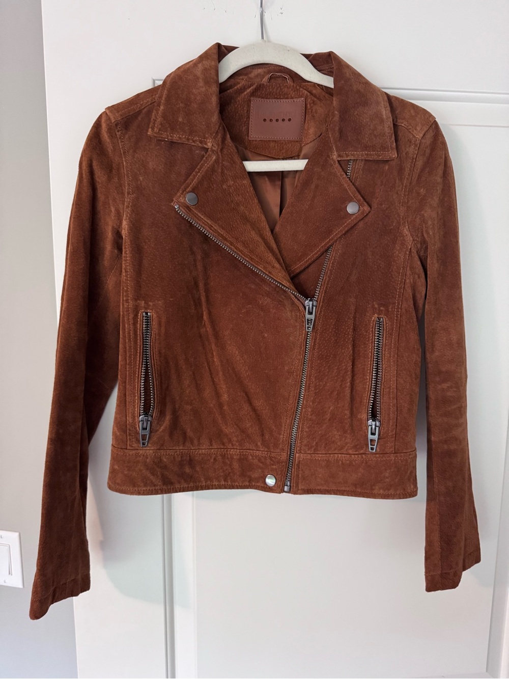 BLANKNYC Suede Tan Moto jacket with zipper, size Small